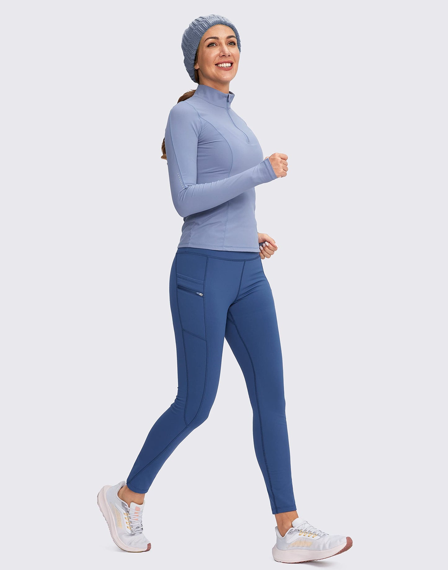 G Gradual Women's Fleece Lined Winter Leggings with Pockets Water Resistant High Waisted Thermal Warm Pants Running Hiking(Dark_Blue,S)