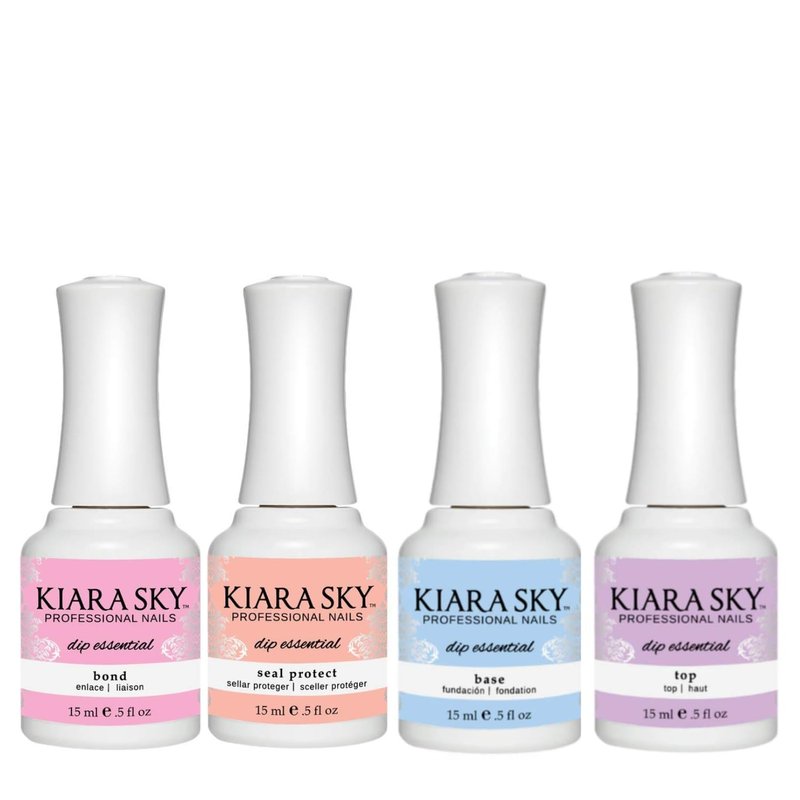 Kiara Sky Liquid Dip Essential Steps 1-4 - Includes 4 Full Size Bottles - Bond Base Seal Protect and Top for Dipping Manicures
