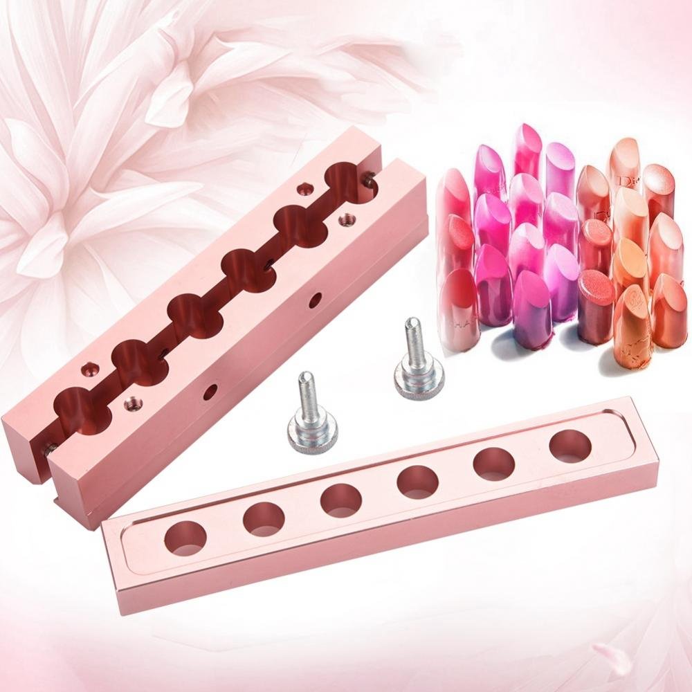 DIY Lipstick Mold With Stripper, 2/4/6 Cavities 12.1 Aluminum Alloy Rose Gold Dual Uses Lip Balm Maker Tool (6 Holes)