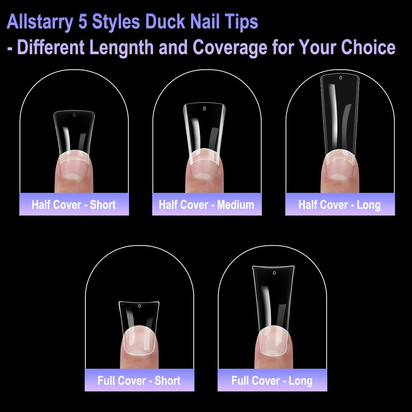 Allstarry Duck Nail Tips, 288pcs Short Curved Nail Tips Full Cover 12 Sizes Clear Duck Nails Press on Crystal Ducks Feet False Nails Extension French Soft Gel Fan Tips for Y2K Salon DIY - 22MM