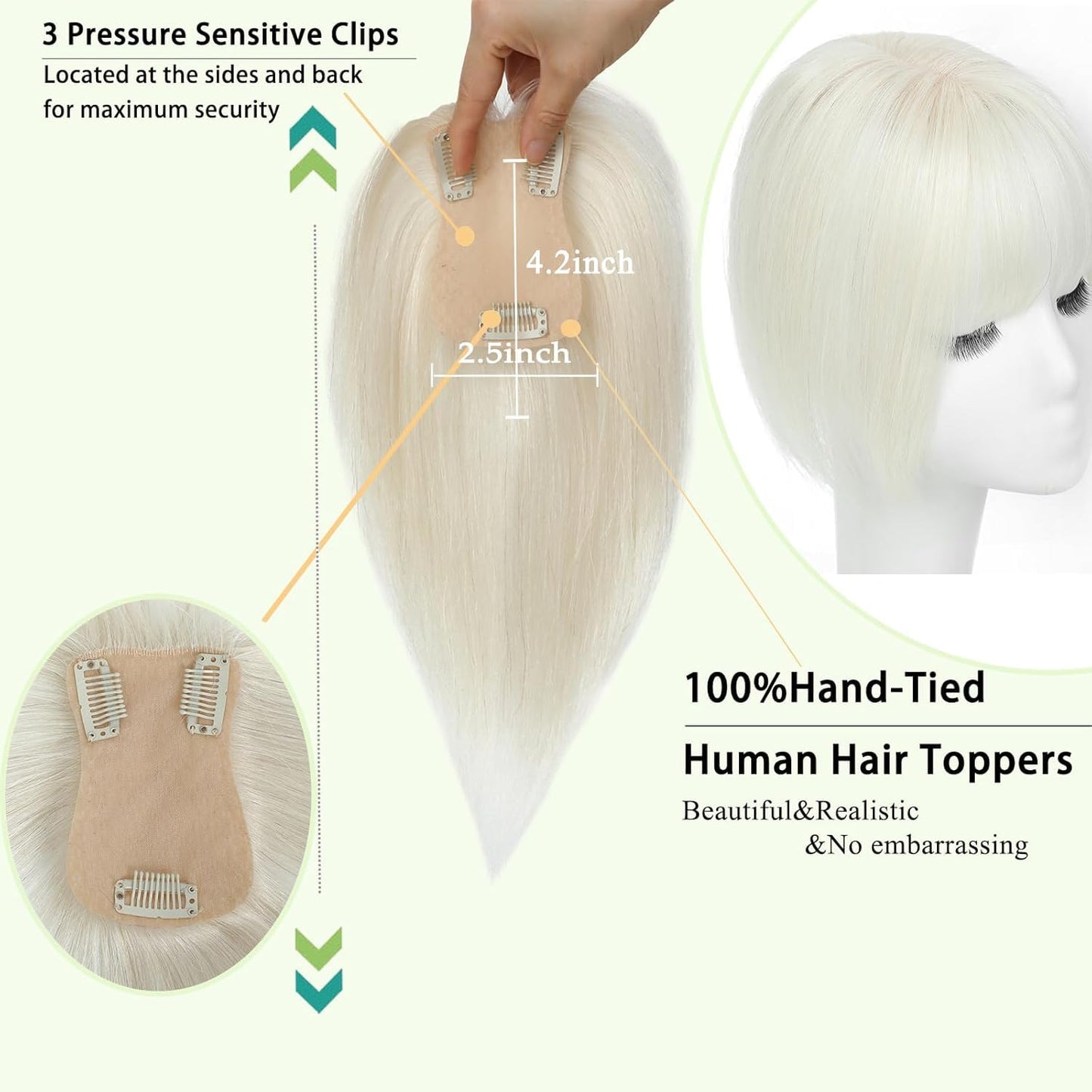OLLAVO Hair Toppers for Women Real Human Hair, 360°3D Bangs Clip Human Toppers for Women with Thinning hair Realistic Scalp Line (Black, 3D Wispy Bangs(11 * 7))