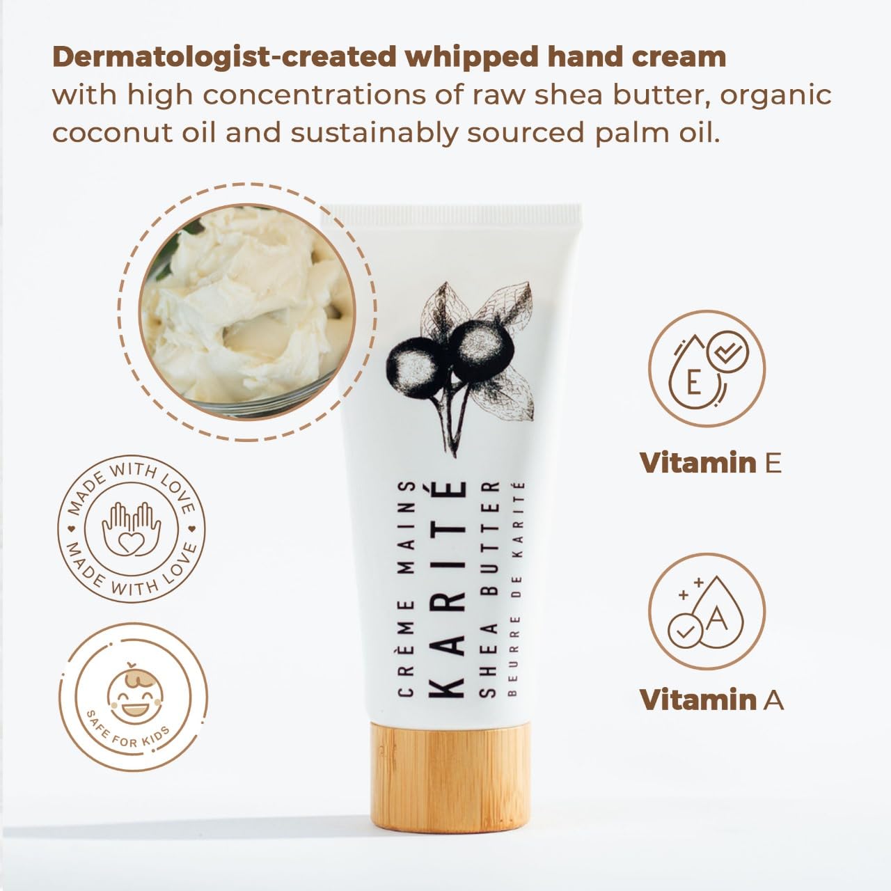 Shea Butter Hand Cream - Intense Moisturizing Lotion with Jojoba & Rosehip Oil | Organic & Hypoallergenic for Dry Hands