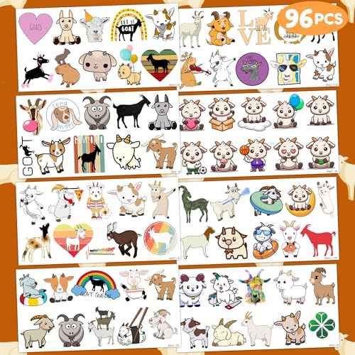 Goat Temporary Tattoos 8 Sheets 80 PCS Farm Goat Party Decorations Supplies Favors Animals Theme Birthday Cute Stickers Christmas Gifts for Boys Girls Class School Prizes Carnival