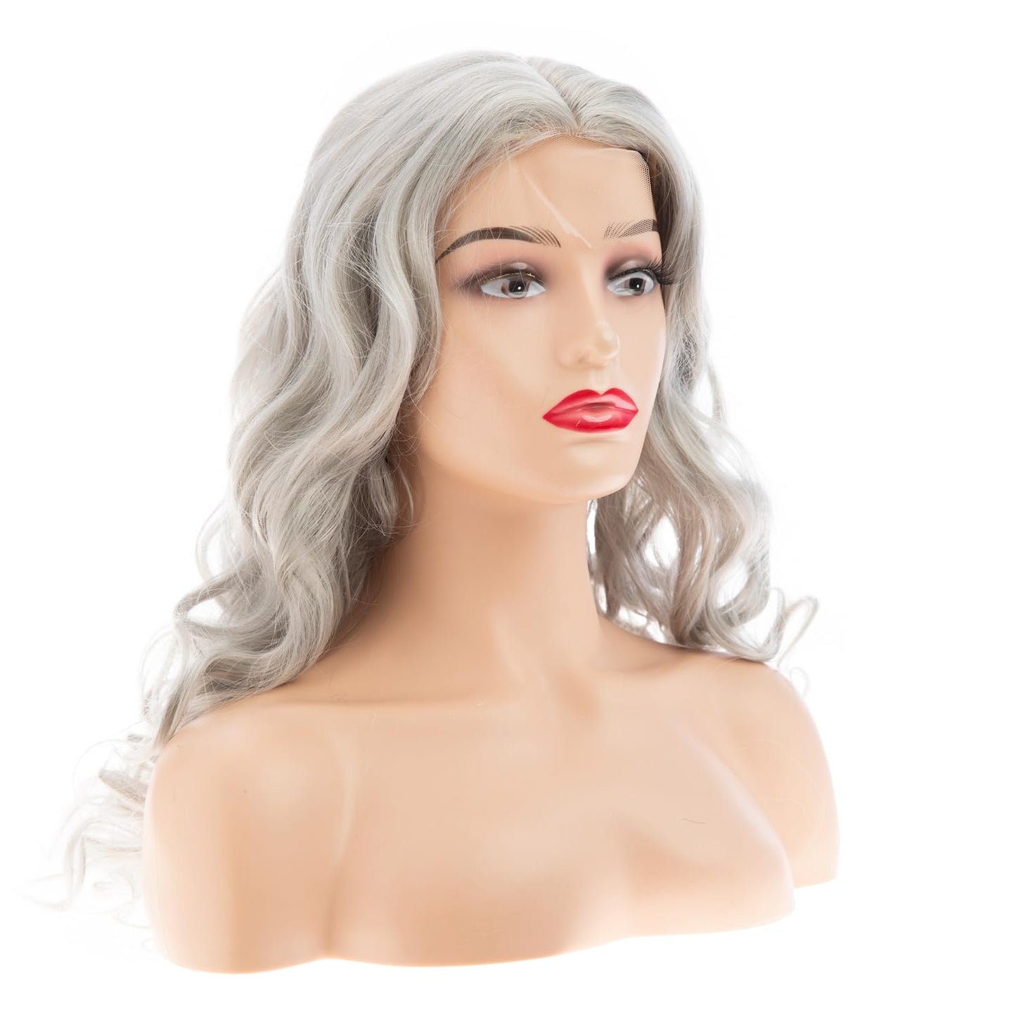 Wiwige Long Curly Wavy Gray Lace Wig for Women Middle Part Small Lace Front Wig Synthetic Halloween Cosplay Costume Replacement Wigs
