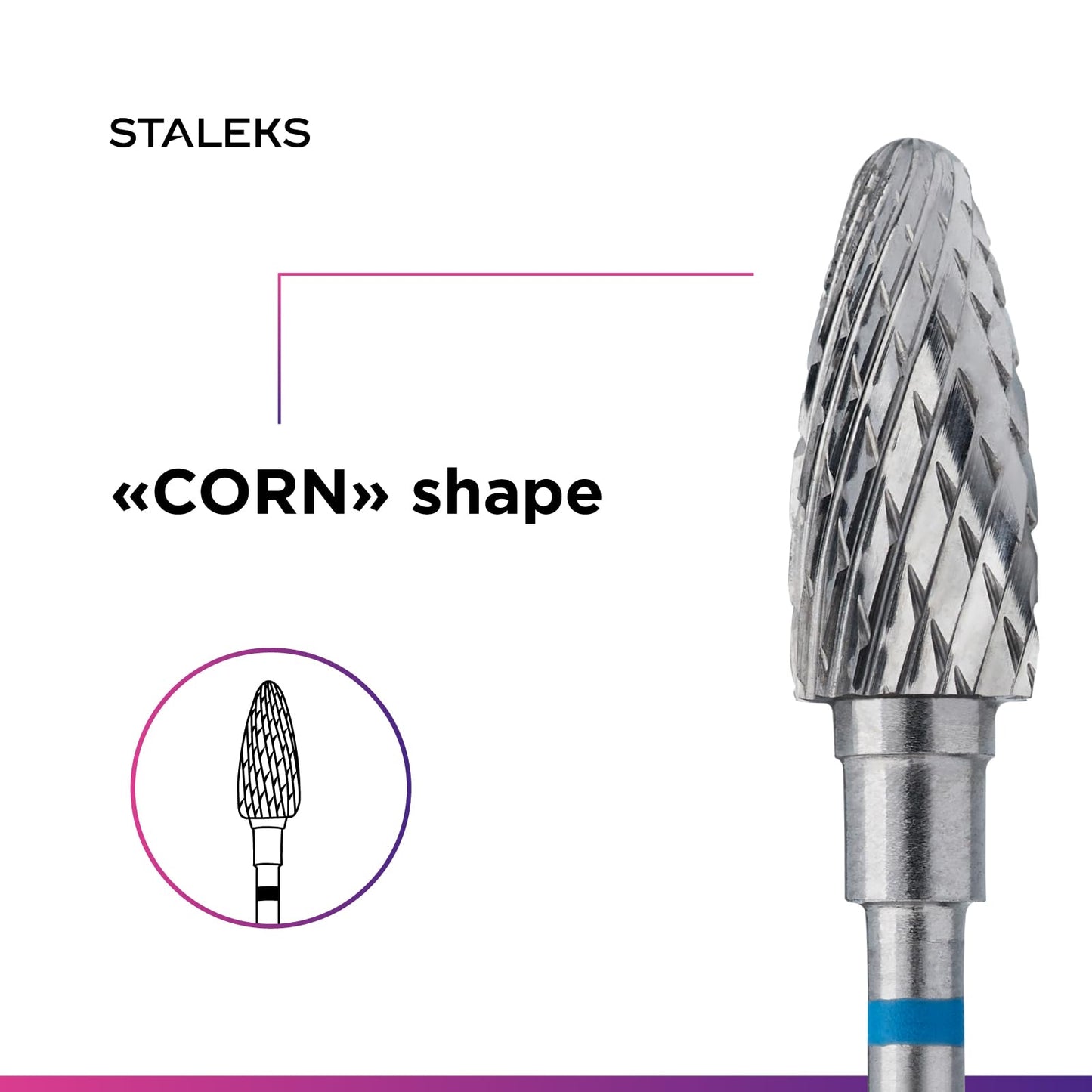 STALEKS PRO Expert Carbide Nail Drill Bit (Corn, Blue, 6mm Head / 14mm WP) – Medium Hardness for Artificial Nail Correction & Gel Polish Removal in Hardware Manicure/Pedicure