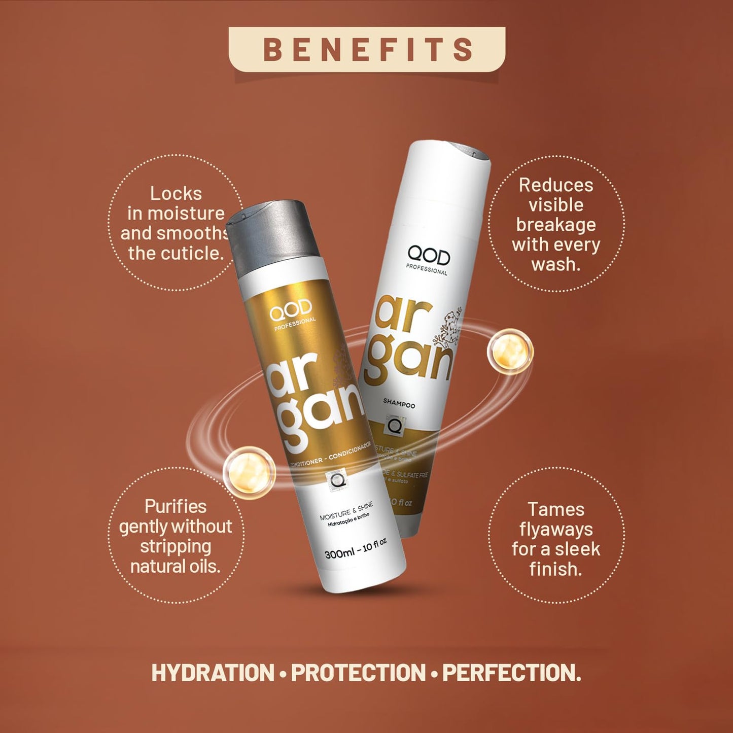 QoD PRO Argan Shampoo and Conditioner Set | For Dry, Damaged, Frizzy and Dull Hair | Promotes Shine and Softness | 300ML - 10fl oz each