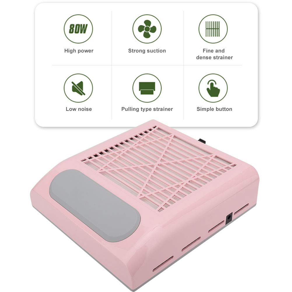 Nail Vacuum Cleaner 80W Nail Dust Collector Machine with Reusable Filter Strong Suction Nail Art Vacuum Cleaner Manicure Tool for Acrylic Gel Poly Nails Polishing Filing