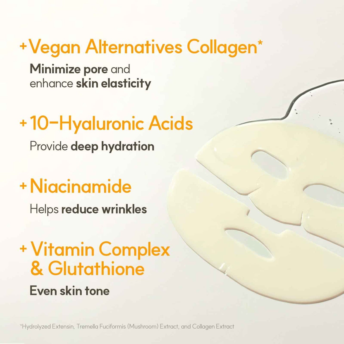 THE FACE SHOP Vita-Toning Vegan Collagen Face Mask, Korean Glass Skin Essential, Hydrogel Mask for Moisturizing & Skin Elasticity, Improves Uneven Tone, 4EA