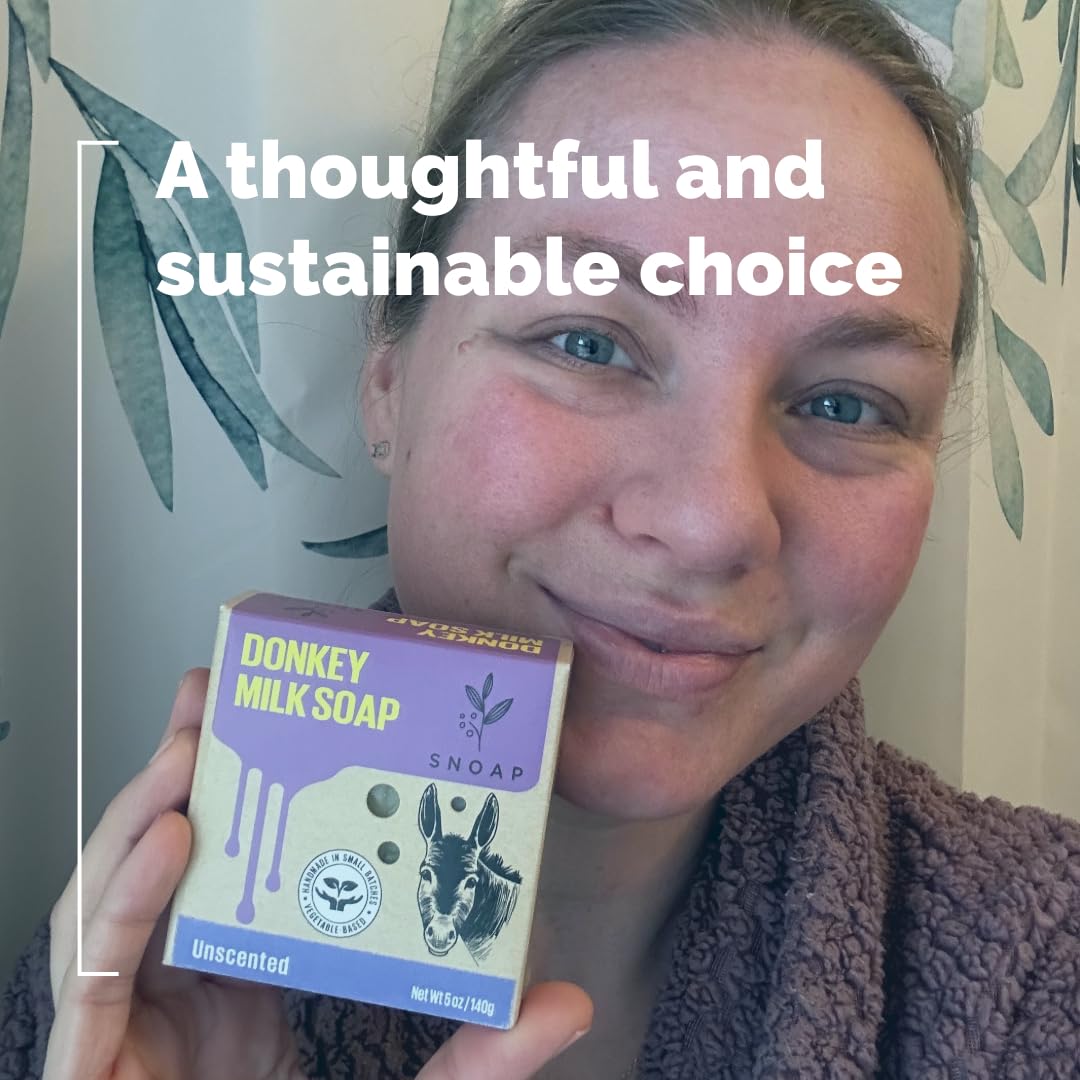 SNOAP Unscented Donkey Milk Soap Bar – Fragrance-Free, Handmade Natural Soap for Sensitive Skin, 5oz (Pack of 3)