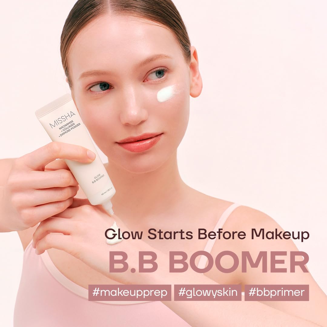 MISSHA M BB Boomer Primer for Face I Creamy-Soft, Illuminating Makeup Primer for Dewy Finish, Hydrating Radiant Cream, Moisturizing Makeup Base, Glass Skin, 1.35 Fl oz/40ml