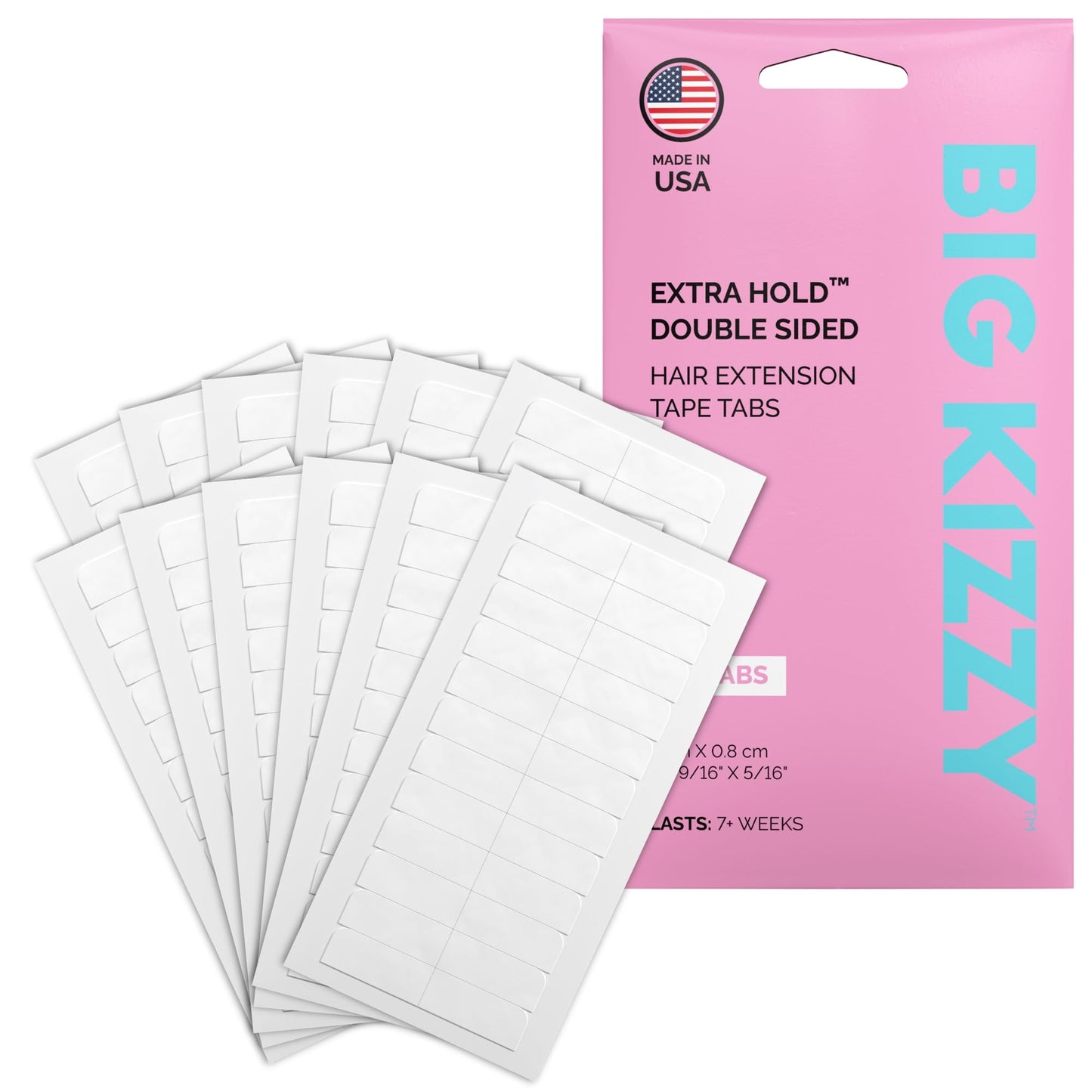 Big Kizzy Extra Hold Double Sided Hair Extension Tape - 144 tabs replacement tape - Strong hold of 6-8+ weeks - Made in USA