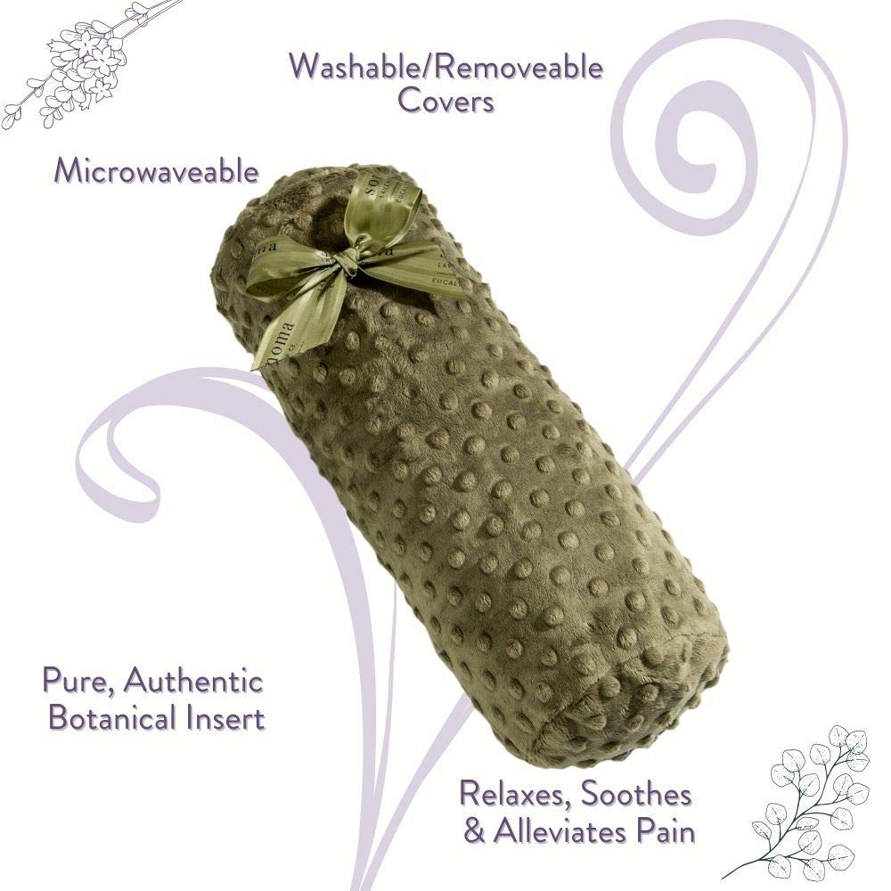 Sonoma Lavender Eucalyptus/Lavender Bolster Roll, Microwaveable, Hot/Cold, Relaxing Pain Relief, Neck, Back or Behind Knees, Removable/Washable Cover (Green Dot) 14x6x6 Handcrafted, Co.