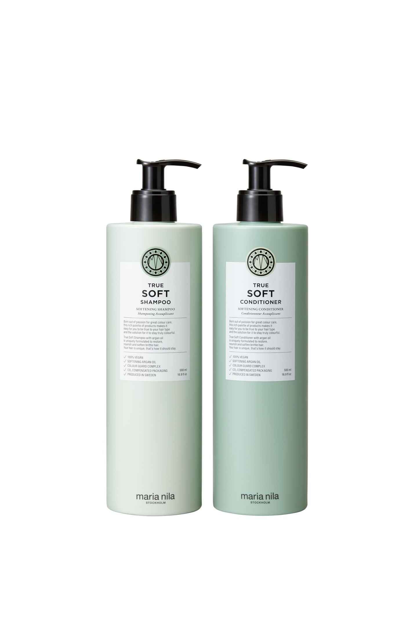 Maria Nila True Soft, Shampoo & Conditioner set, For Dry Brittle Hair, Argan Oil Remoisturises & Reduces Frizz, 2 x 16.9 Fl Oz
