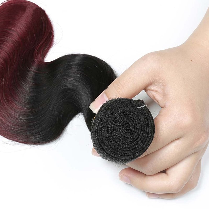 Burgundy Bundles Human Hair Red Human Hair Bundles Body Wave Bundle 12 14 16 Inch Ombre Red 1B99J Bundle Brazilian Virgin Remy Hair Extensions Hair Weave