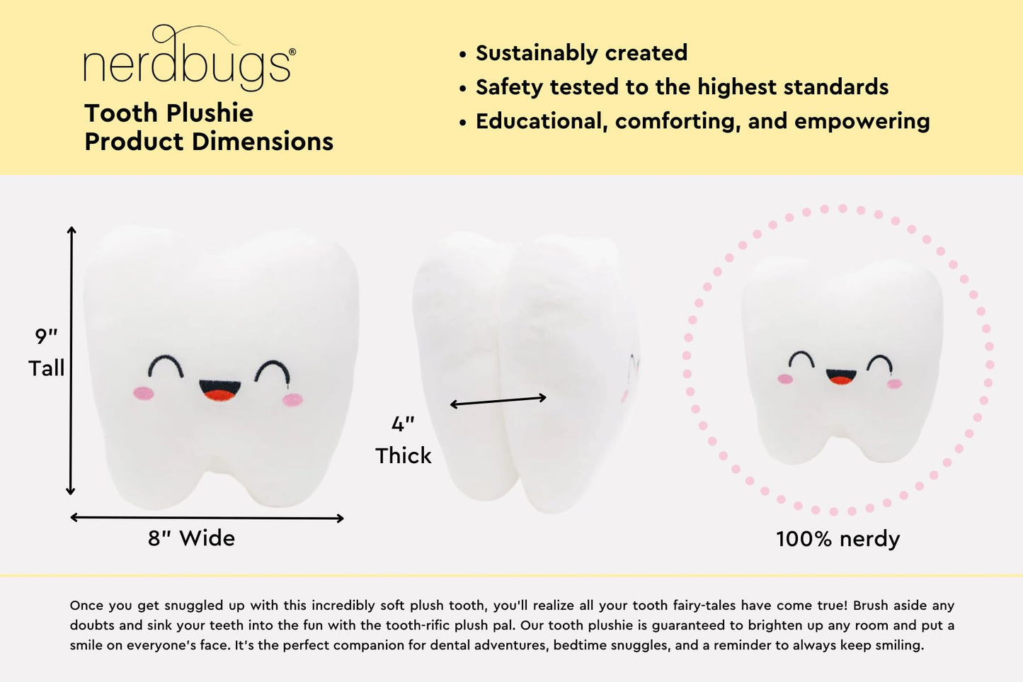 Nerdbugs Tooth Plush - The Molar The Merrier! - Dentist & Oral Surgeon Gift / Tooth Fair Pillow
