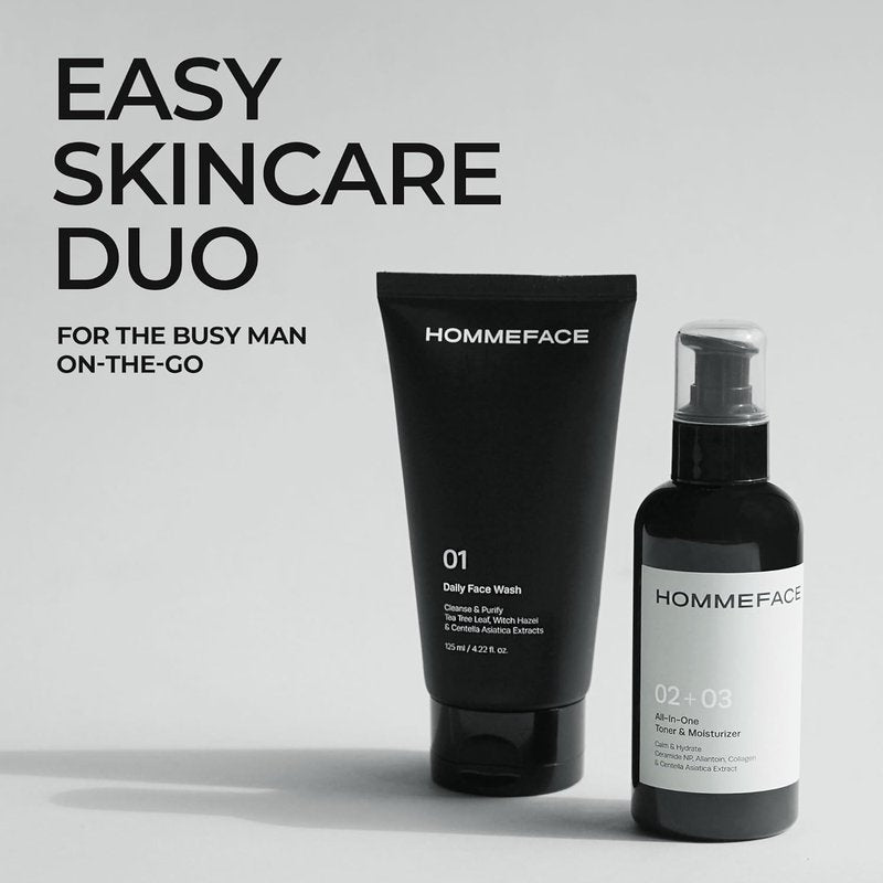 Men’s Easy Duo 2-Step Daily Skincare Routine Set | Face Wash & Toner Moisturizer for Oily, Acne-Prone Skin - 4.22 fl oz & 5.07 fl oz