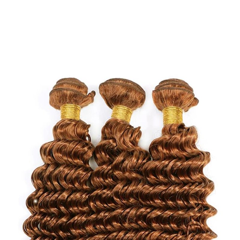 Deep Wave Human Hair Bundles Light Brown 16 18 20 Inch Color #30 Brown Bundles Human Hair Unprocessed Native Virgin Hair 100/PC 3 Extensions Wet and Wavy Human Hair Extensions for Women