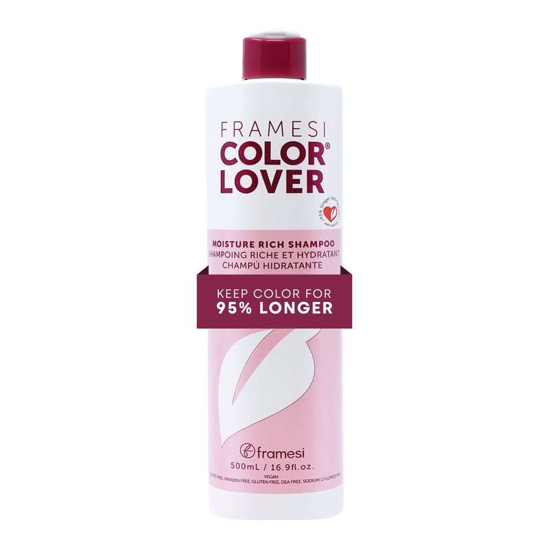 Framesi Color Lover Moisture Rich Shampoo - Hydrating Shampoo for Color Treated Hair - Sulfate Free Shampoo for Dry Hair - Moisturizing Shampoo with Quinoa, Aloe Vera, Shea Butter (16.9 Fl Oz)