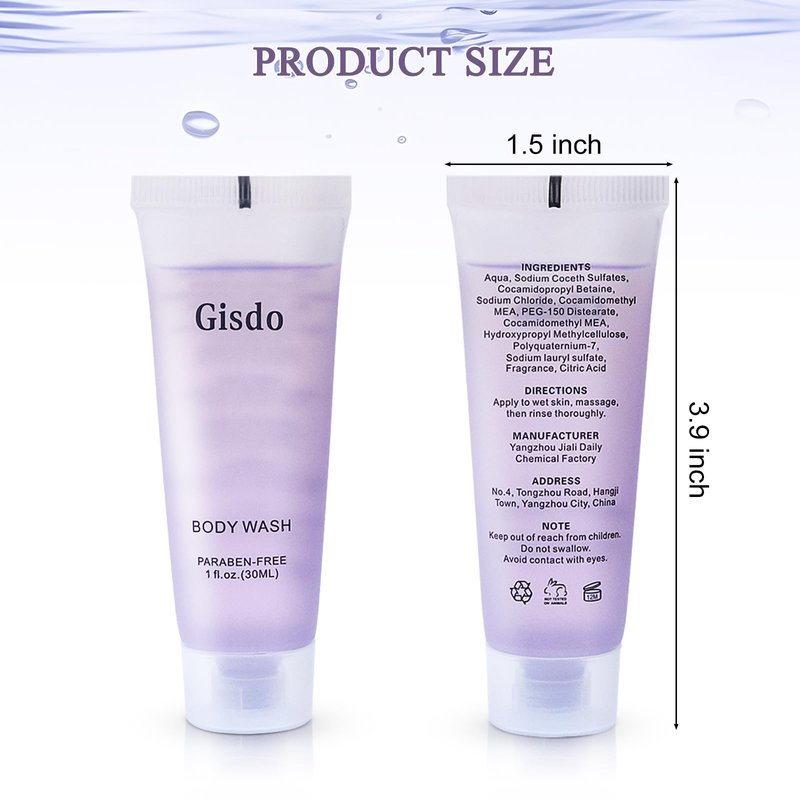Gisdo Travel Size Body Wash Bulk (1 fl oz, 50 Pack), Refreshing Hotel Body Wash, Mini and Small Size Shower Gel, Guest Hotel Toiletries in Bulk
