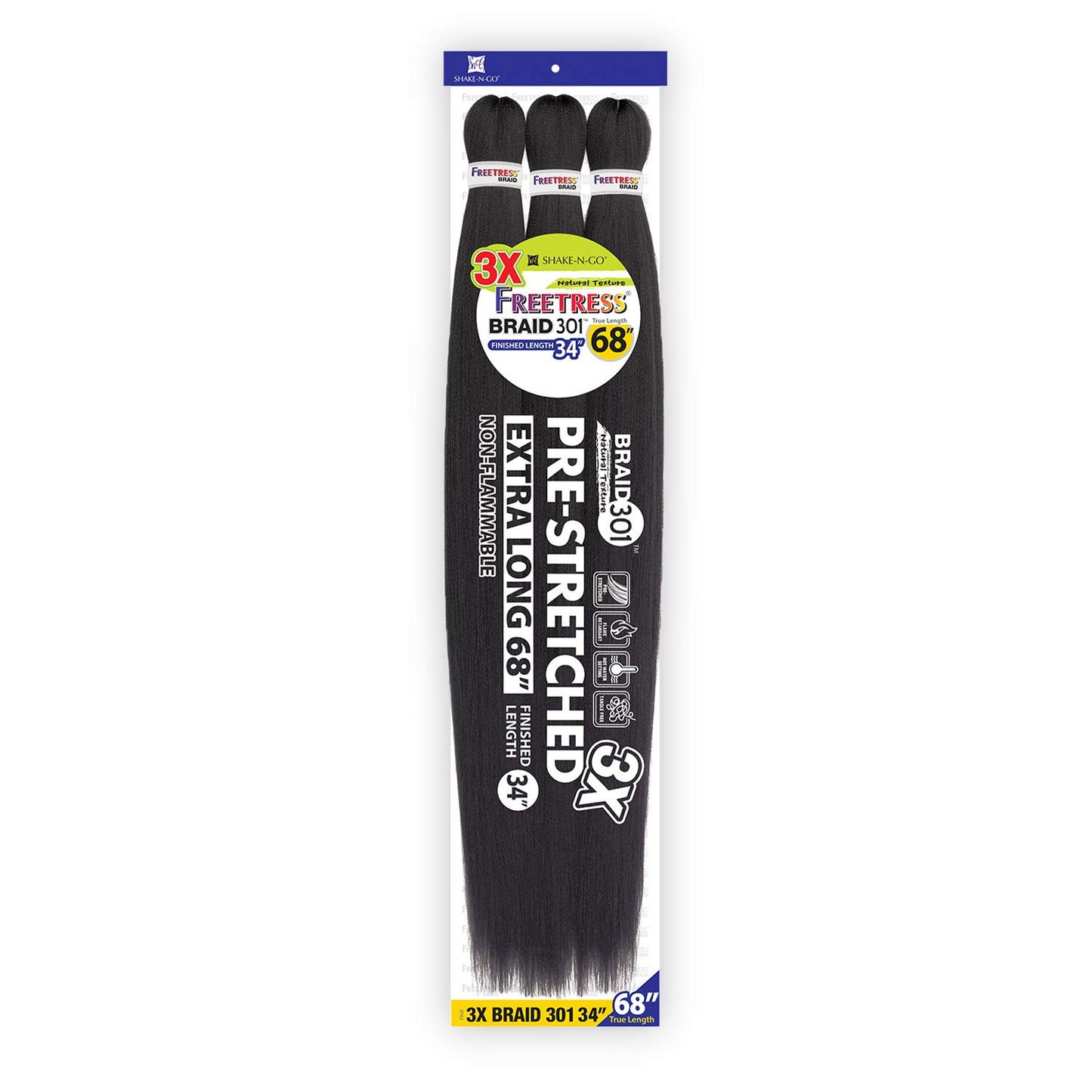 Freetress Braids Natural Texture Braids 3X Pre-Stretched Braid 301 34 inches (3-pack, 1B)