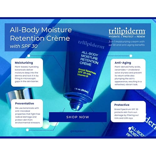 Trilipiderm All-Body Moisture Retention Cr?me with SPF 30, Vitamin D - 8oz Airless Pump Sunscreen