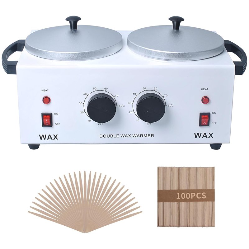 Double Wax Warmer - Professional Hair Removal Wax Heater with Adjustable Temperature | 200 Wax Sticks Included