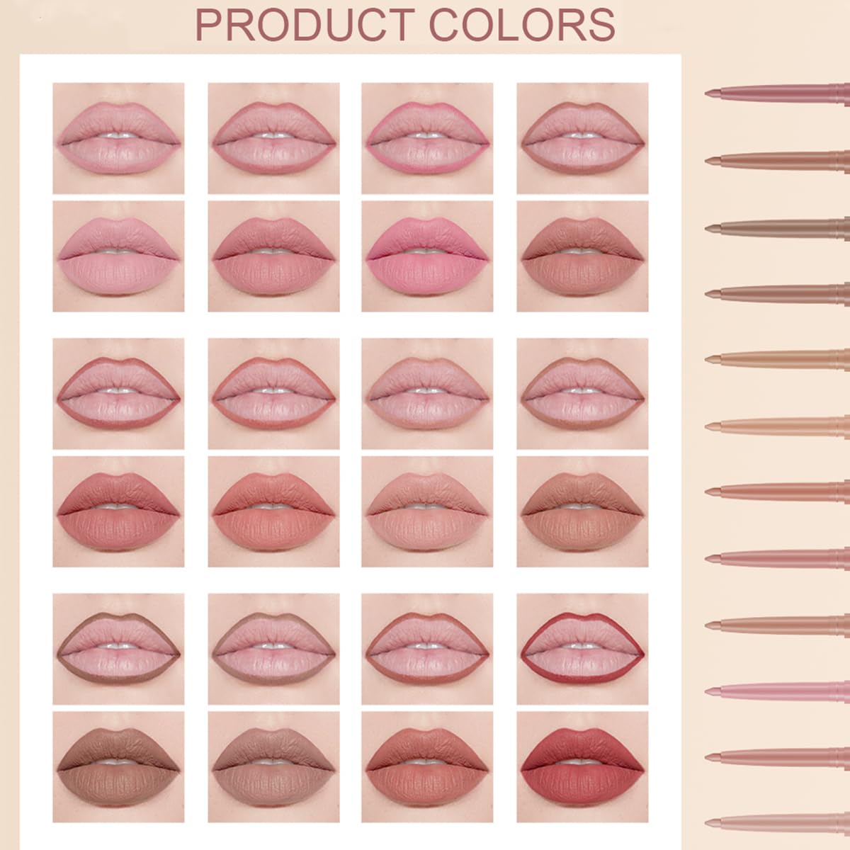 Baorder 12PCS Pink Creamy Matte Lip Liner Pencil Set for Women
