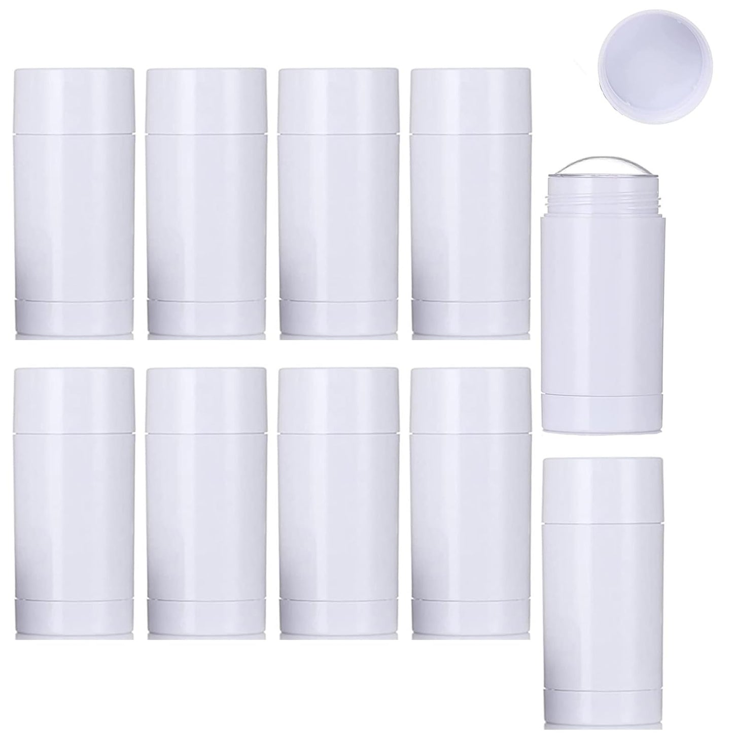 Minsily 10 Pack Empty Deodorant Container Twist up Filling Stick Plastic Deodorant Container Bottomfill Lip Balm Tube Refillable Deodorant Bottle for Homemade DIY Lipstick Crayon Chapstick(75ml,White)