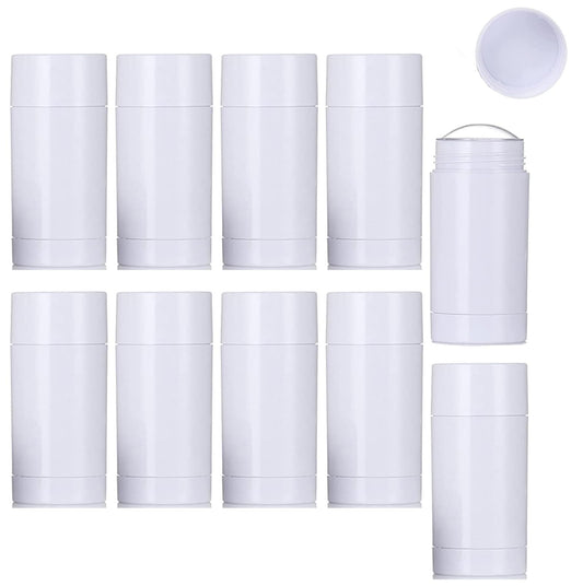 Minsily 10 Pack Empty Deodorant Container Twist up Filling Stick Plastic Deodorant Container Bottomfill Lip Balm Tube Refillable Deodorant Bottle for Homemade DIY Lipstick Crayon Chapstick(75ml,White)