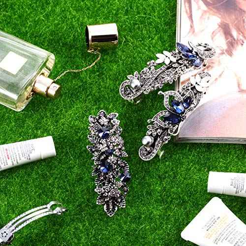 5 Pieces Crystal Rhinestones Hair Barrettes Large Flower Butterfly Pearl French Vintage Clip Wedding Navy Hair Jewelry for Thick long Hair for Women(Exquisite Style)