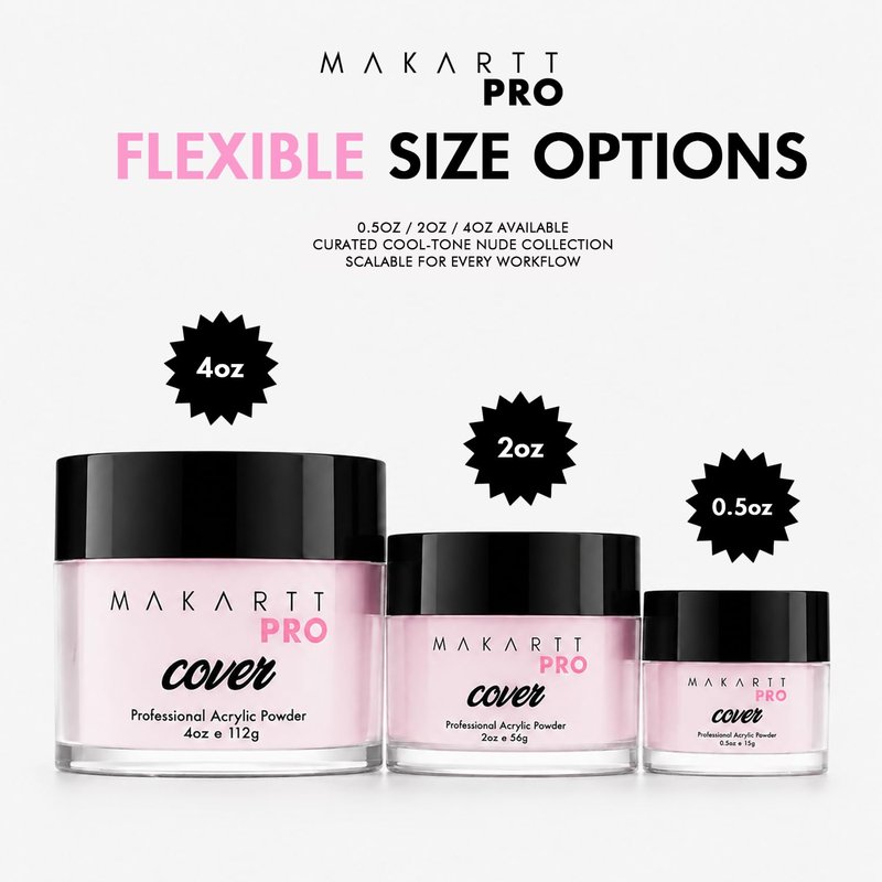 MakarttPro Acrylic Powder Set - 4 Colors 0.5oz Cover Powders for Nail Extension, Sculpting & Overlay - Cool Tone Collection for Professionals (Pink Essentials)