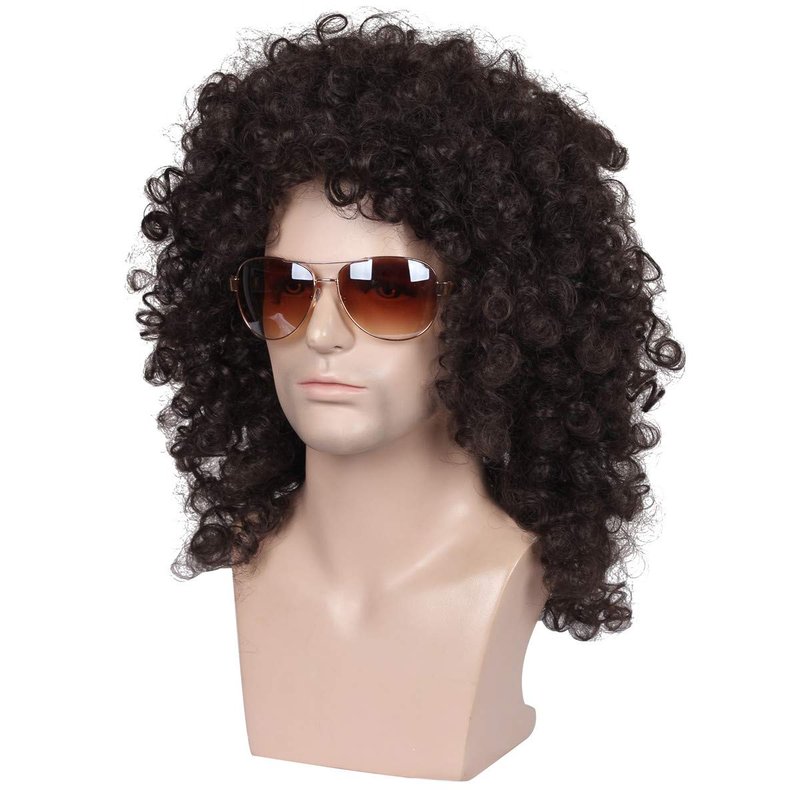 Medium Long Curly Kinky Dark Brown Natural Wig for Men - Realistic Style & Comfort