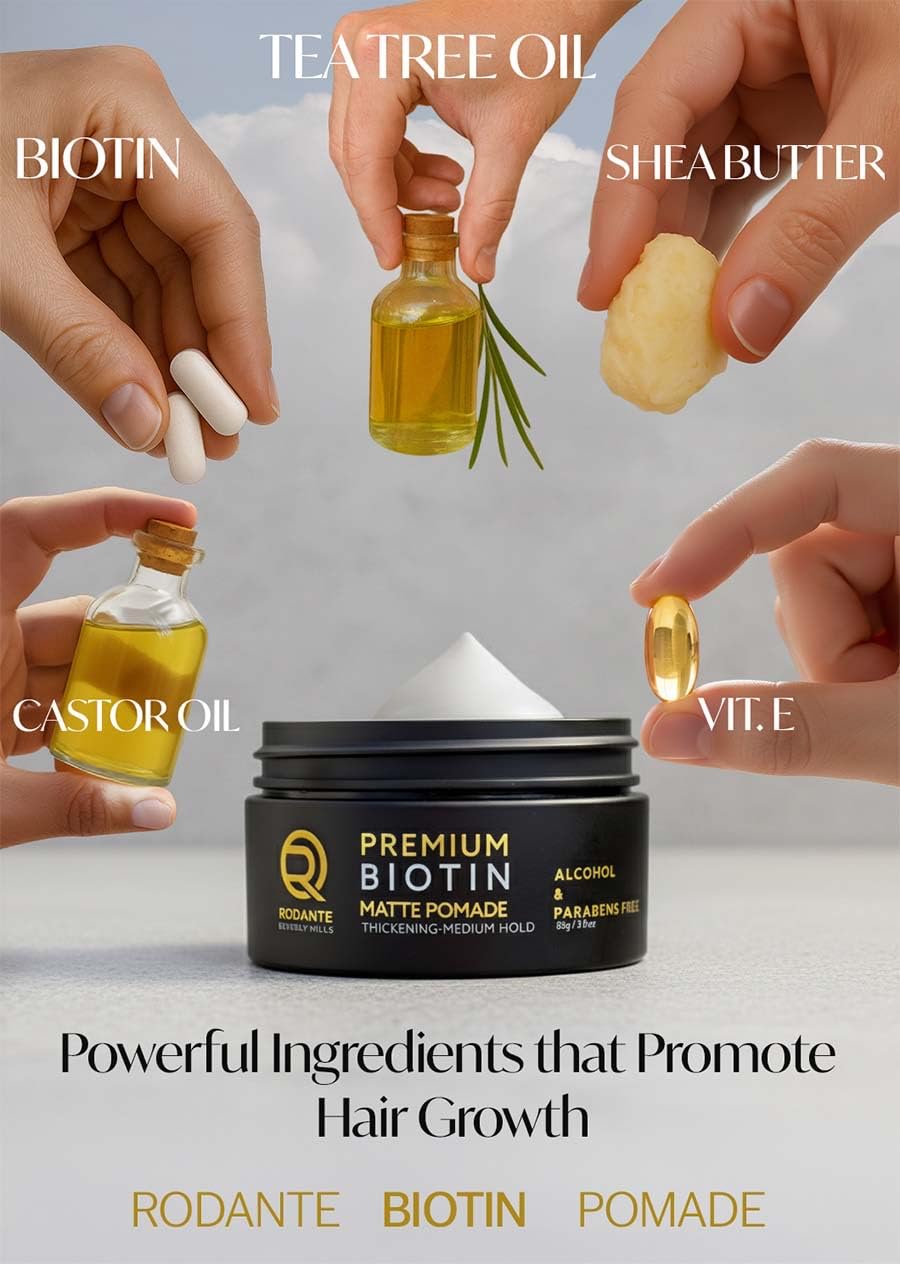 Biotin Matte Cream Texture Paste - Premium Thickening Pomade for Men | Medium Hold & Hair Growth Support, 85g/3oz