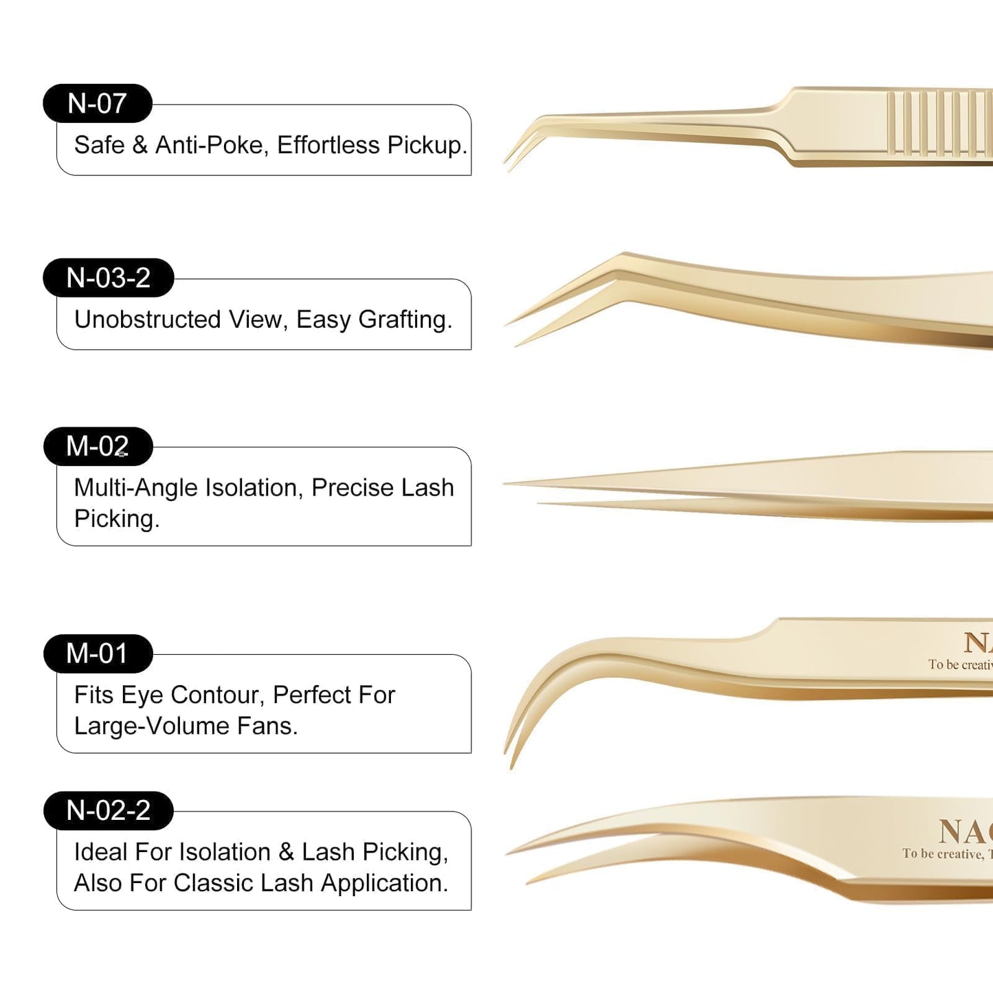 NAGARAKU Professional Eyelash Extension Tweezers, Precision Tip Stainless Steel Lash Tool Straight & Curved for Individual & Volume for Salon Use, 5 PCS Tweezer Set Easy Fanning w. Paper Box