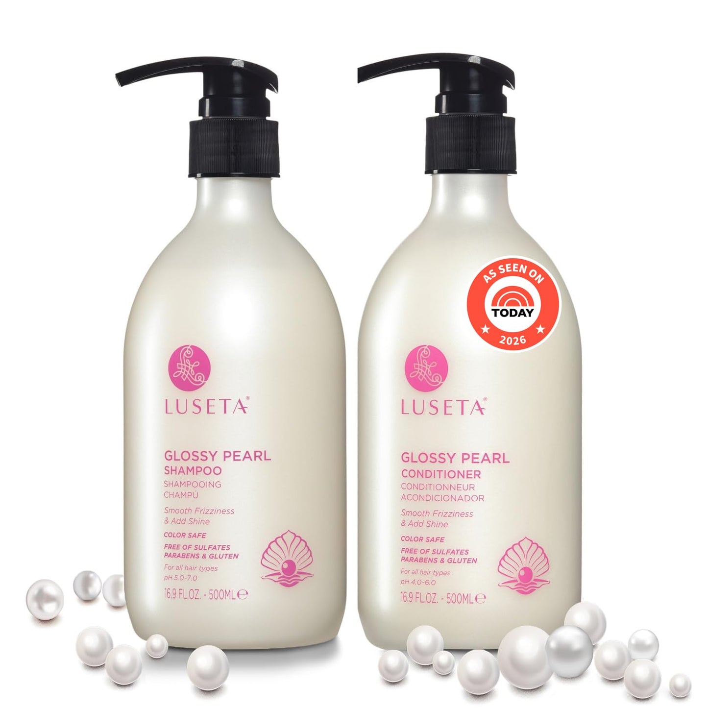 Luseta Glossy Pearl Shampoo and Conditioner Set Smooth & Moisturize, Add Shine and Helps Tame Frizz,Hydrating for Damaged Hair, Detangle,Nourish Strands, Sulfate Free,16.9oz*2