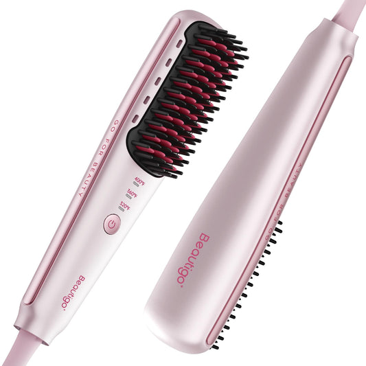 Beautigo Mini Ionic Hair Straightener Brush, Rose Gold