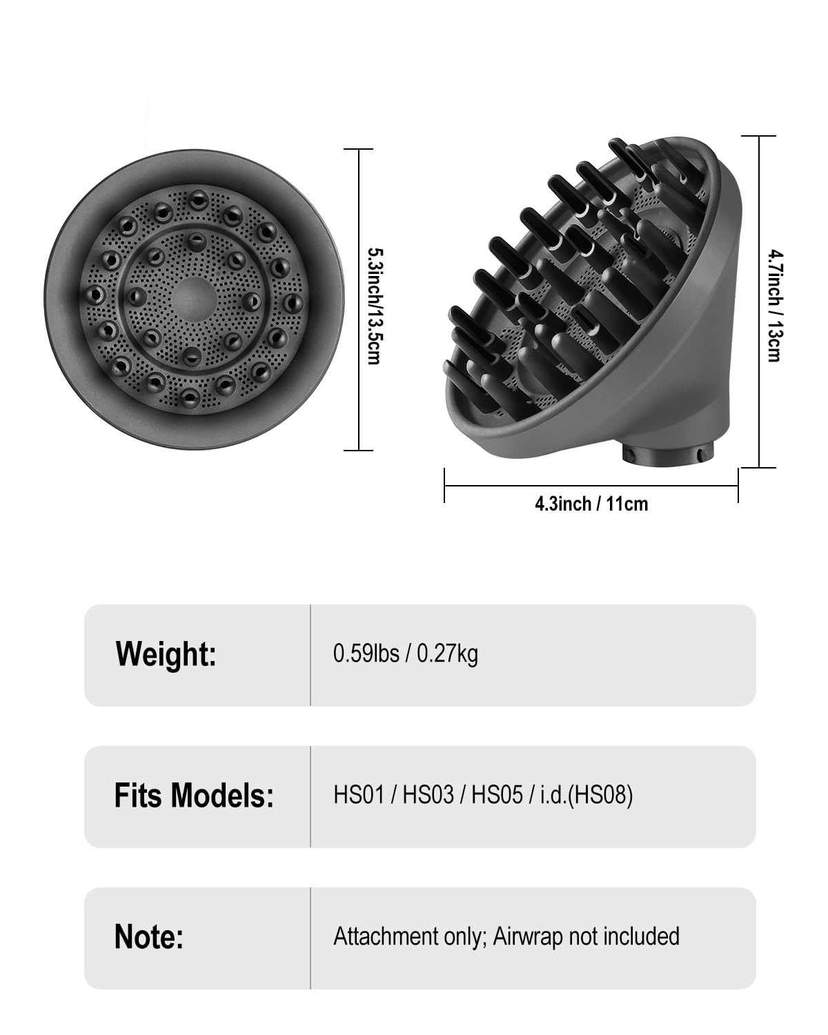 Diffuser attachment compatible with Dyson Airwrap Multi-Styler, Fast Drying, Volumizing, match HS01 HS05 i.d. Gray