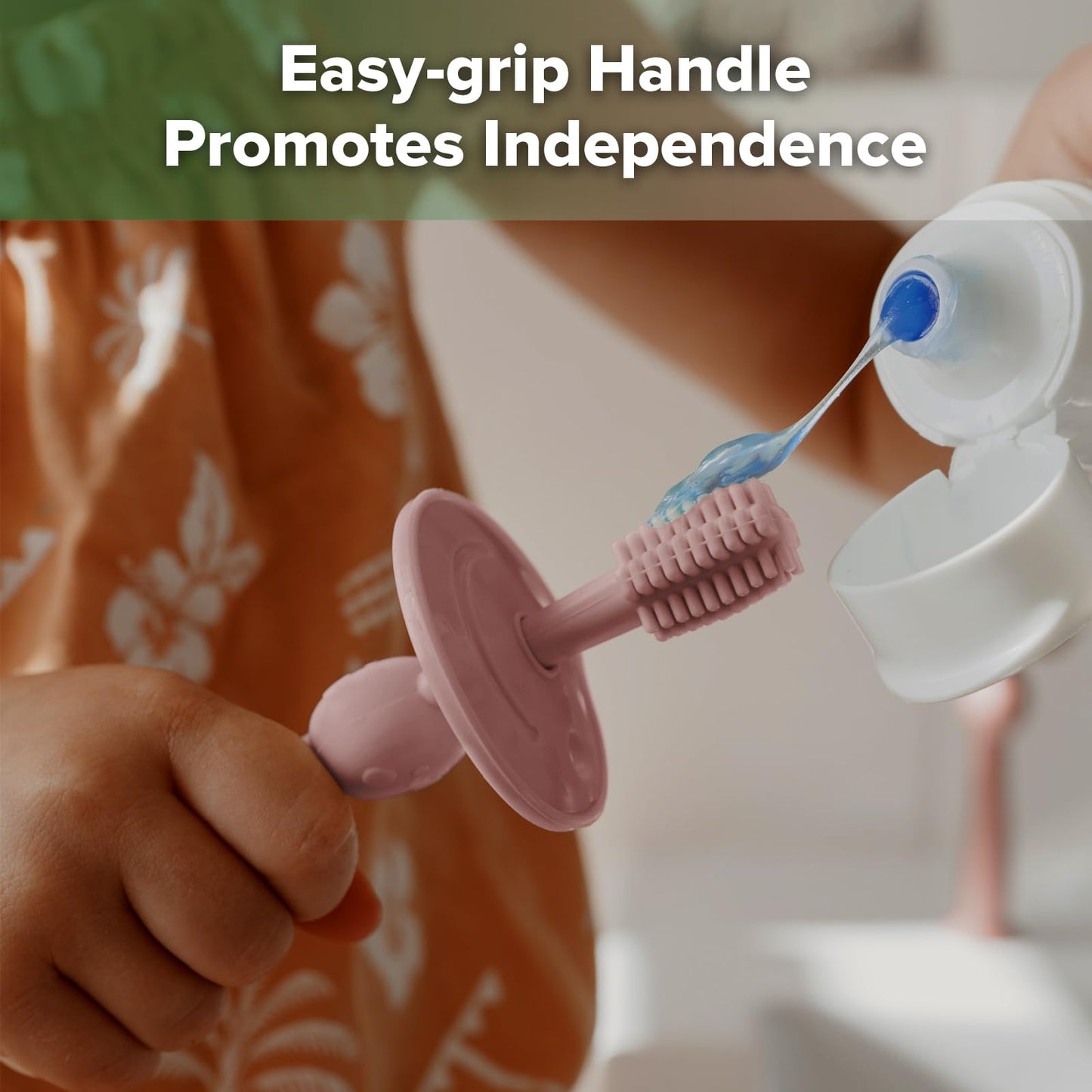 haakaa 360° Silicone Baby Toothbrush, Soft Infant First Brush, Tongue, Gum & Teeth Cleaner for 6M+, BPA-Free with Safety Shield and Suction Base - Blush (1 Piece)