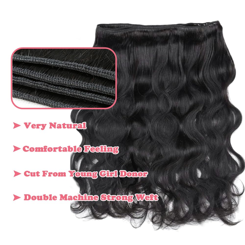 14A Human Hair Bundles 24 Inch Body Wave Bundles Human Hair 100% Unprocessed Brazilian Virgin Hair Body Wave 1 Bundle Human Hair Extensions for Women Natural Color Quick Weave