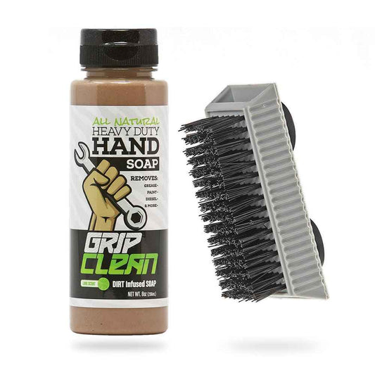 Grip Clean Heavy-Duty Hand Cleaner for Mechanics with Nail Brush - Moisturizing Coconut Oil Hand Cleaner Liquid Hand Soap with Stiff Bristle Nail Brush, Lime Scent – 8 Fl Oz Squeeze Bottle + Brush