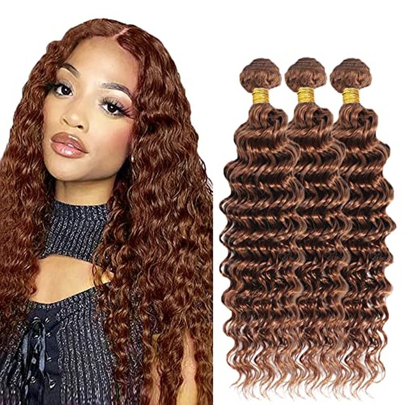 Color #30 Brown Bundles Human Hair Deep Wave 3 Bundles 26 26 26 Inch Unprocessed Brazilian Virgin Remy Light Brown Deep Wave Bundle Human Hair Extensions