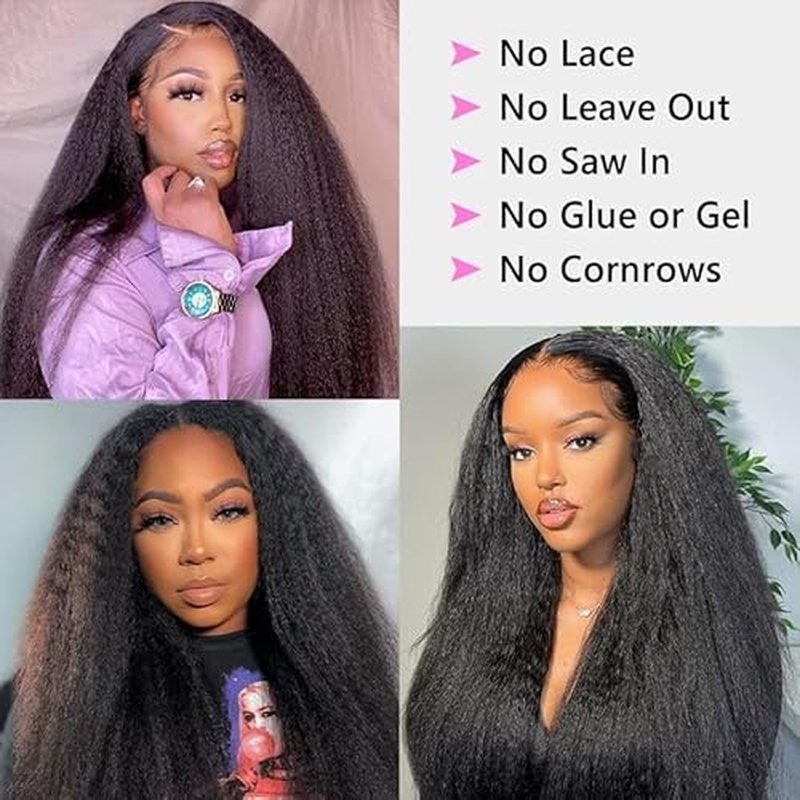 V Part Wig Human Hair Wigs for Black Women Kinky Straight V Part Wig 12A Virgin Hair Half Wigs for Women No Lace Upgrade U Part Human Hair Wigs Full Head Clip in Half Wig V Shape Wigs (20inch)