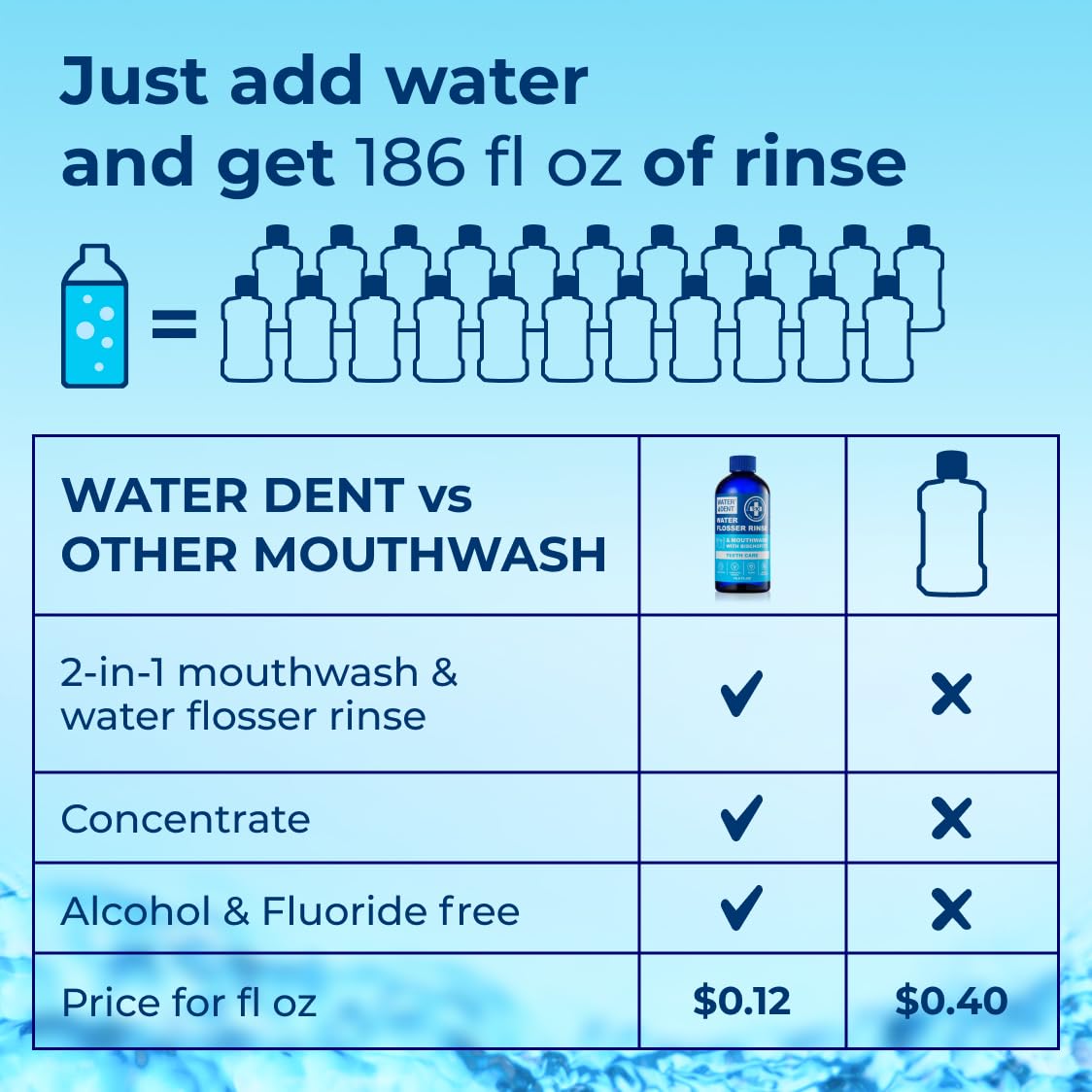 Concentrated Water Flosser Mouthwash - Mint Flavor, Alcohol & Fluoride Free | 16.9 fl. oz