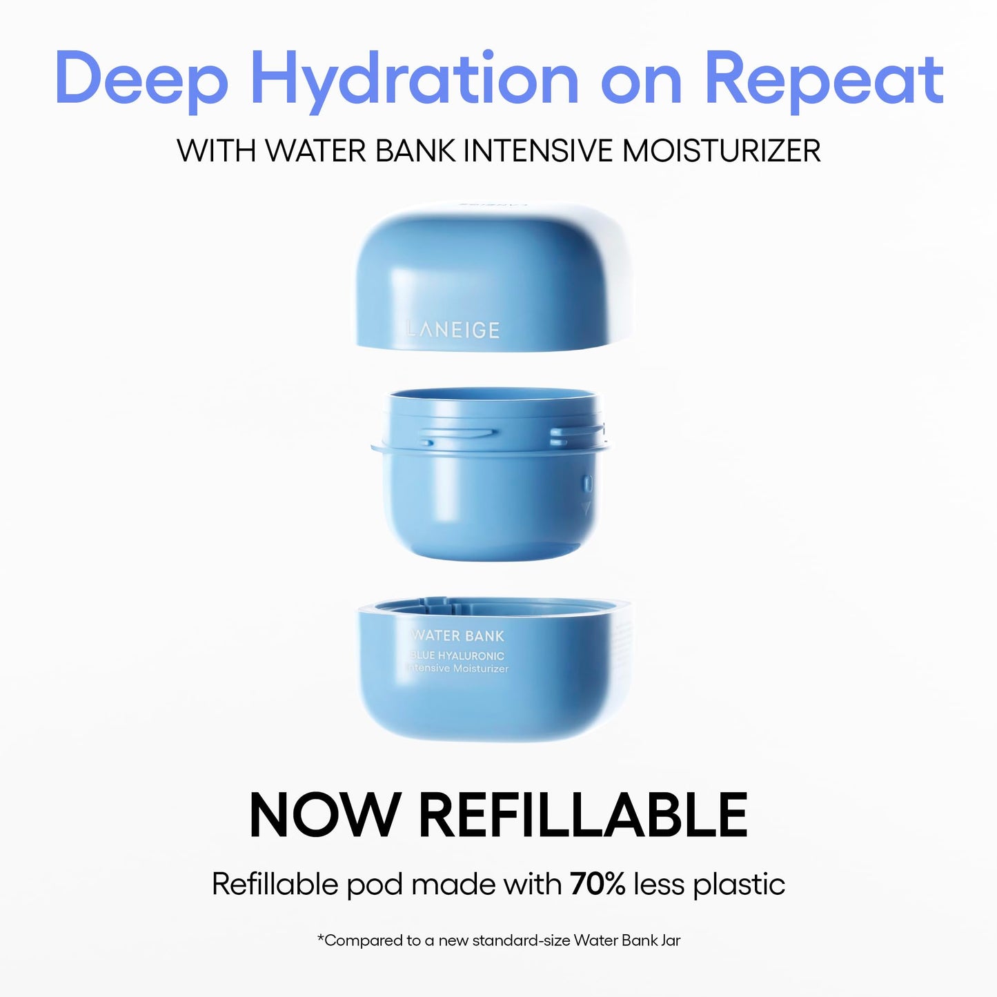 LANEIGE Water Bank Blue Hyaluronic Intensive Moisturizer Refill: Hydrating Face Cream for Very Dry Skin with Squalane & Peptide for Skin Barrier Support, Dermatologist-Tested