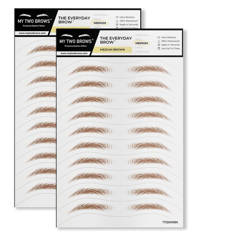 Temporary Eyebrow Tattoos - 20 Pairs Waterproof & Smudge-Proof Realistic Stickers for Men & Women | Medium Brown, Easy to Apply