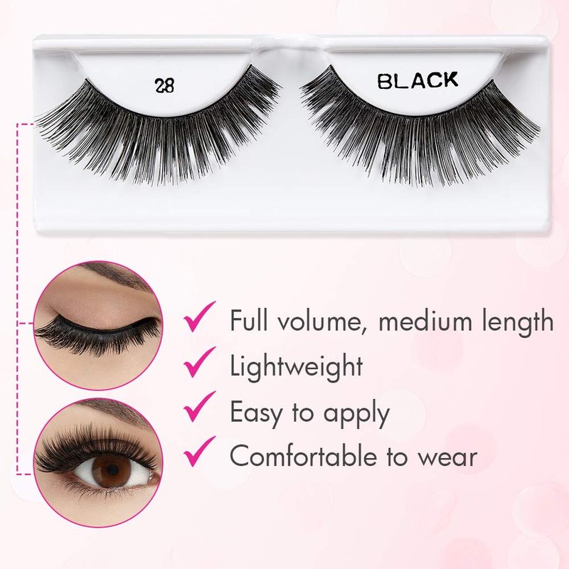 Andrea False Lashes | Style 28 - Lightweight Reusable Black Strip Lashes for Natural Glam, 4 Pairs