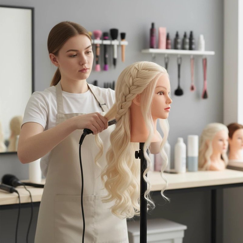 Mannequin Head, Beauty Star 24 Inch Creamy-White Long Hair Styling Training Head Manikin Cosmetology Doll Head with Clamp Stand and Accessories (Suitable for Straightening, Curling, Perming)