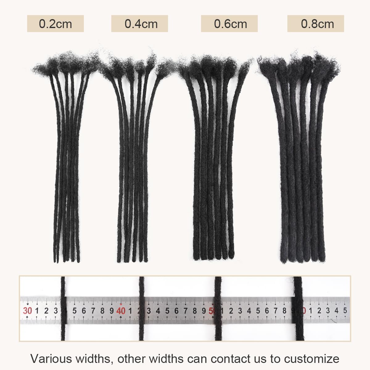DAIXI 0.4cm and 0.6 0.8cm Thickness Options 18 Inch 10 Strands 100% Real Permanent Loc Extensions Human Hair Full Handmade Human Hair Dreadlock Extensions for Man/Women/Kids