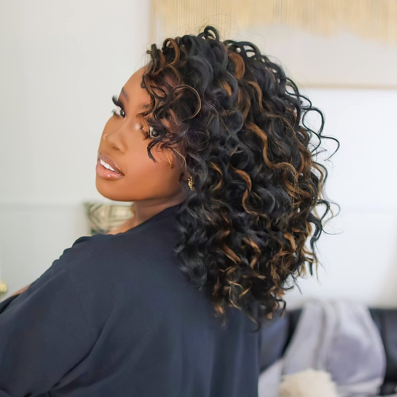 Toyotress Ocean Wave Crochet Hair - 14 Inch 8 Packs Black Mix Brown Highlight Crochet Braids Deep Twist Synthetic Braiding Hair Extensions (14 Inch, P1B/30-8P)
