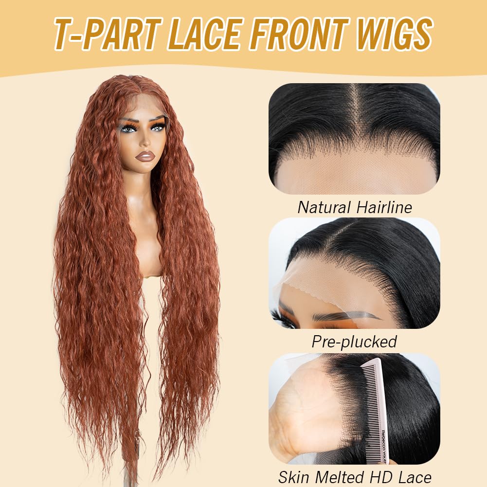 Super Long 36-Inch Lace Front Wig - Synthetic Hair Bohemian Waves | 5-Inch Middle Parting (130T)